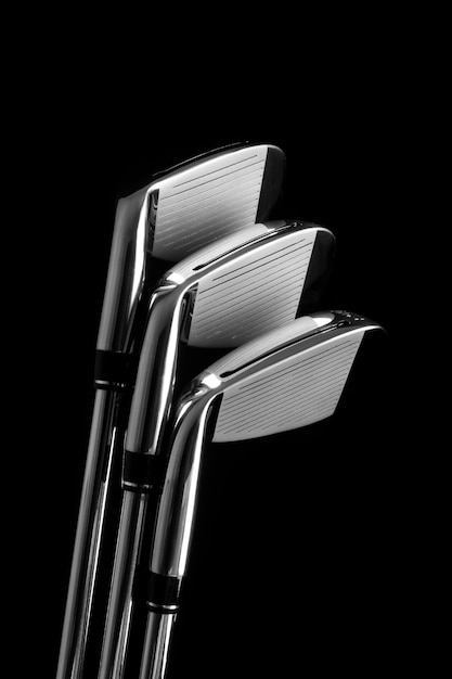 View of metallic golf clubs