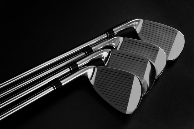 View of metallic golf clubs