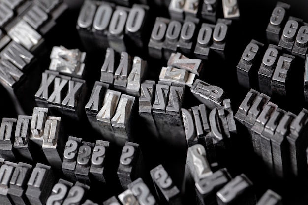 View of metallic typesetting letters