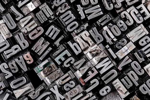 View of metallic typesetting letters