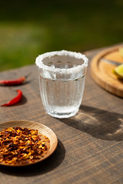 View of mexican sotol drink in glass