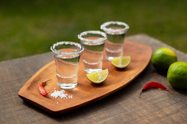 View of mexican sotol drink in glasses