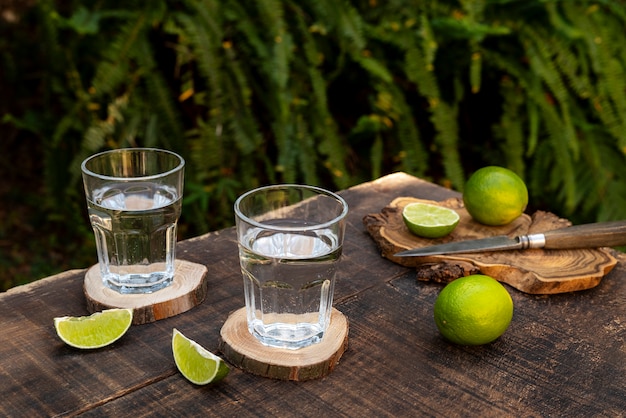 Free photo view of mexican sotol drink in glasses