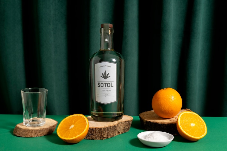 Free Photo view of mexican sotol drink with glass bottle