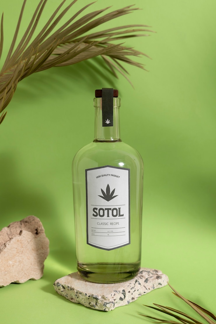 Free Photo view of mexican sotol drink with glass bottle