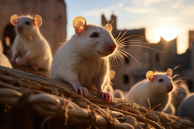 Free photo view of mischief of rats in nature