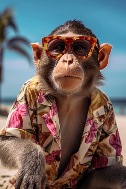 View of monkey at the beach in summer