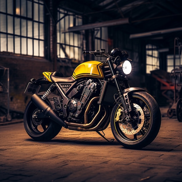 View of motorcycle in the garage or warehouse