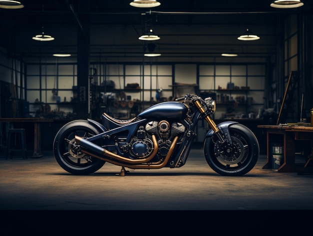 Free photo view of motorcycle in the garage or warehouse