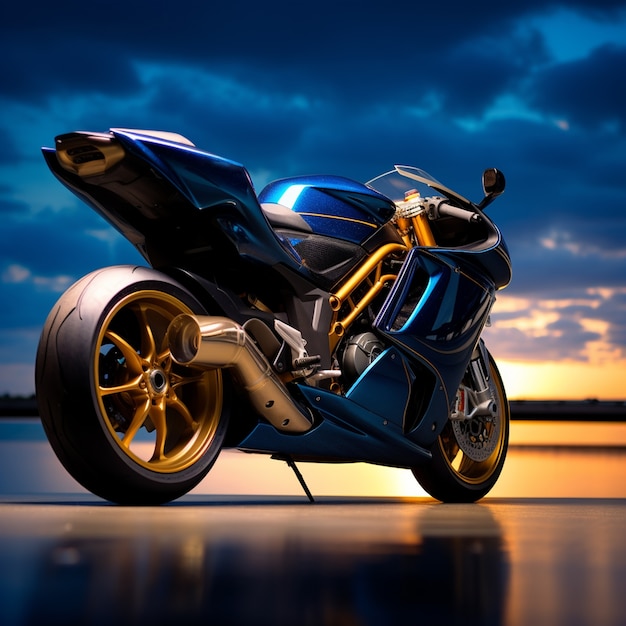 Free photo view of motorcycle at night near water