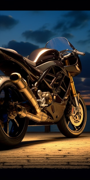 view of motorcycle at night near water