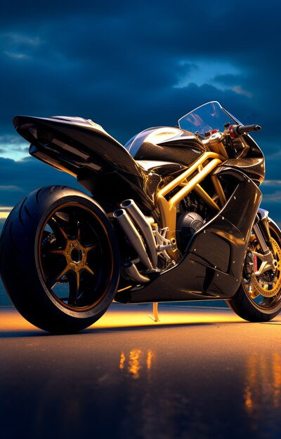 View of motorcycle at night near water