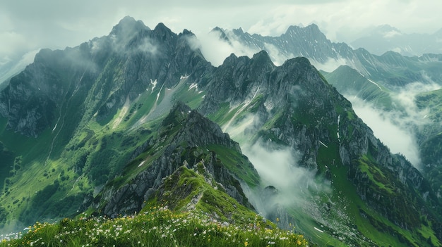 Free photo view of mountain with dreamy aesthetic