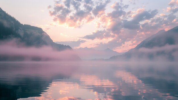 Free photo view of mountain with dreamy aesthetic