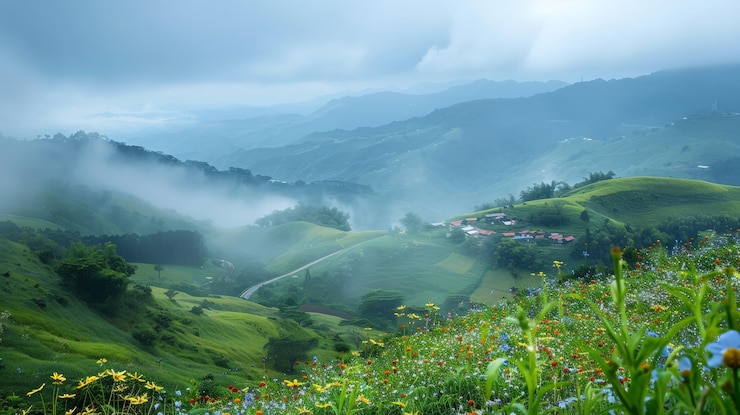 Free Photo view of mountain with dreamy aesthetic