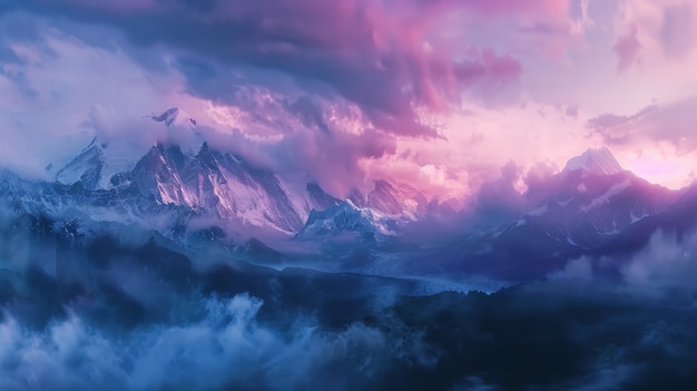 Free photo view of mountain with dreamy aesthetic