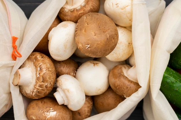 Above view mushrooms in bag