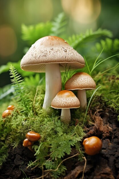 숲에서 자라는 버섯의 모습