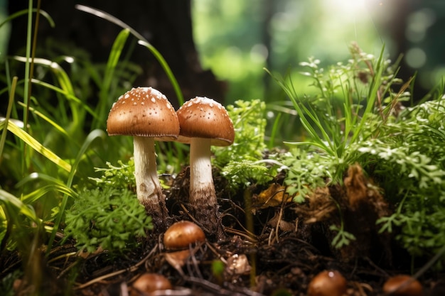 Vista dei funghi che crescono nella foresta