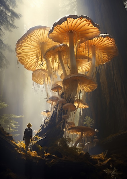 Free photo view of mushrooms growing in nature