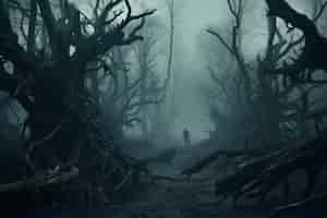 Free photo view of mysterious foggy forest