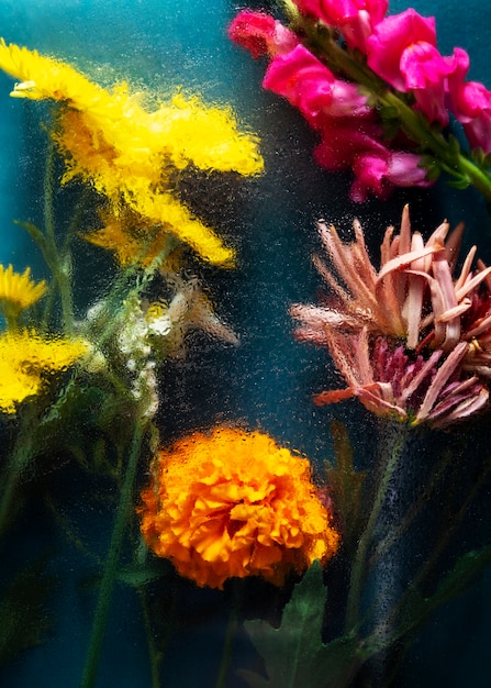 Вид на натуральные размытые цветы