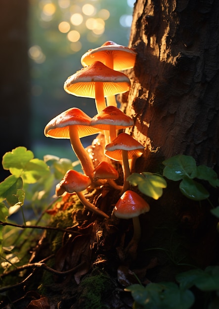 Вид естественных грибов, растущих на открытом воздухе