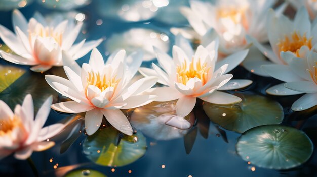 View of natural water lillies