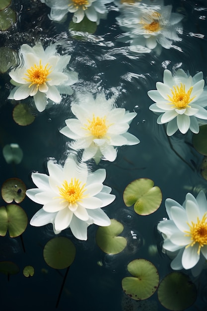 View of natural water lillies
