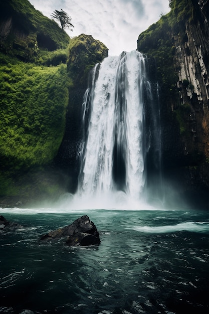 Вид на природный ландшафт водопада
