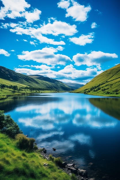 湖のある自然風景の景色