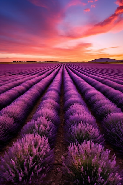 View of nature landscape with lavender field