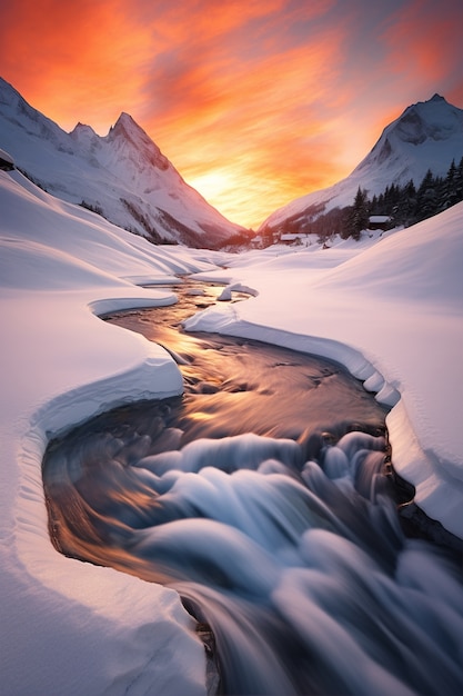 View of nature landscape with snow