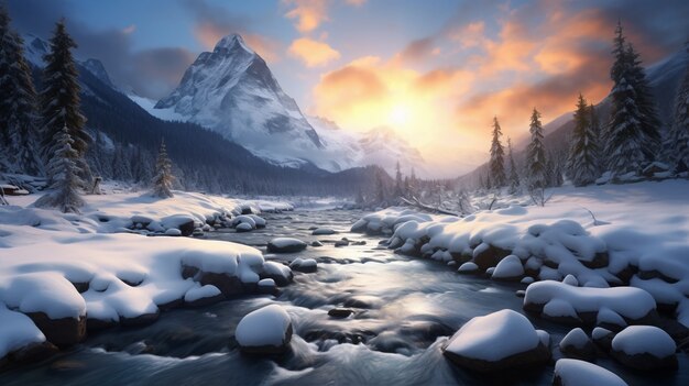 雪が降った自然風景の景色