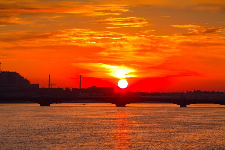 Free Photo view of neva river in dawn
