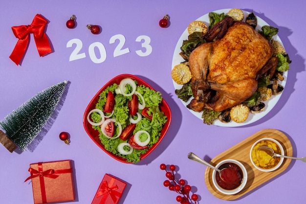 Free photo above view new year food assortment