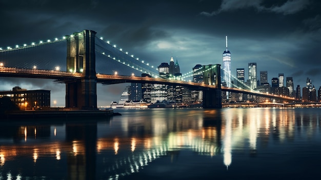 View of new york city bridge at night