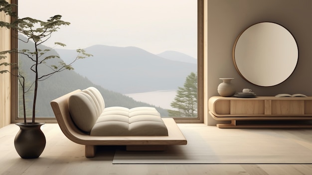 Free photo view of nordic minimalism and japanese wabi-sabi interior design blend