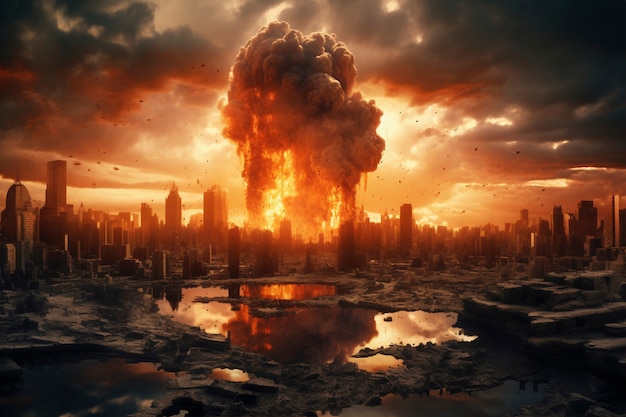 View of nuclear bomb apocalyptic explosion