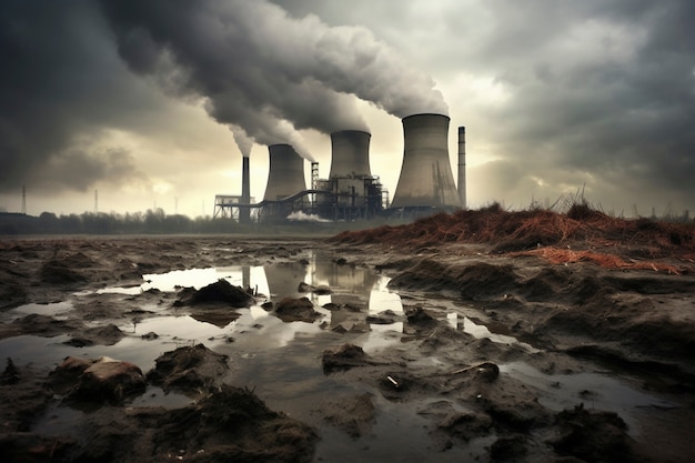 Free photo view of nuclear power plant with towers letting out steam from the process