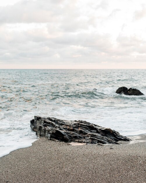 View of the ocean shore with rocks