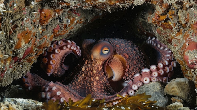 Foto gratuita vista del polpo nel suo habitat naturale sottomarino