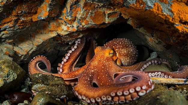 Foto gratuita vista del polpo nel suo habitat naturale sottomarino