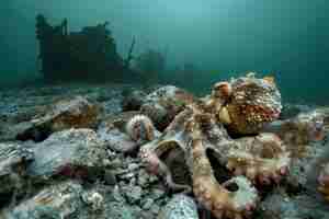 Foto gratuita vista del polpo nel suo habitat naturale sottomarino