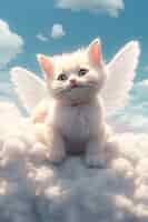 無料写真 ふわふわした雲を持つ3dの可愛い猫の景色