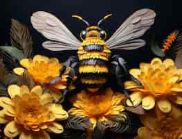 無料写真 花を持つ 3 d 蜂のビュー