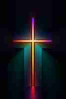 無料写真 3 d の明るいネオンの宗教的な十字架の眺め