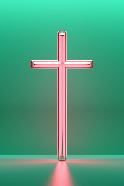 Бесплатное фото Вид на трехмерный яркий неоновый религиозный крест