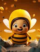 Бесплатное фото Вид на 3d-персонажа пчелу из мультфильма