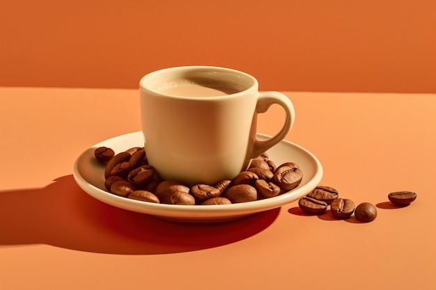Бесплатное фото Вид 3d кофейной чашки с жареными бобами